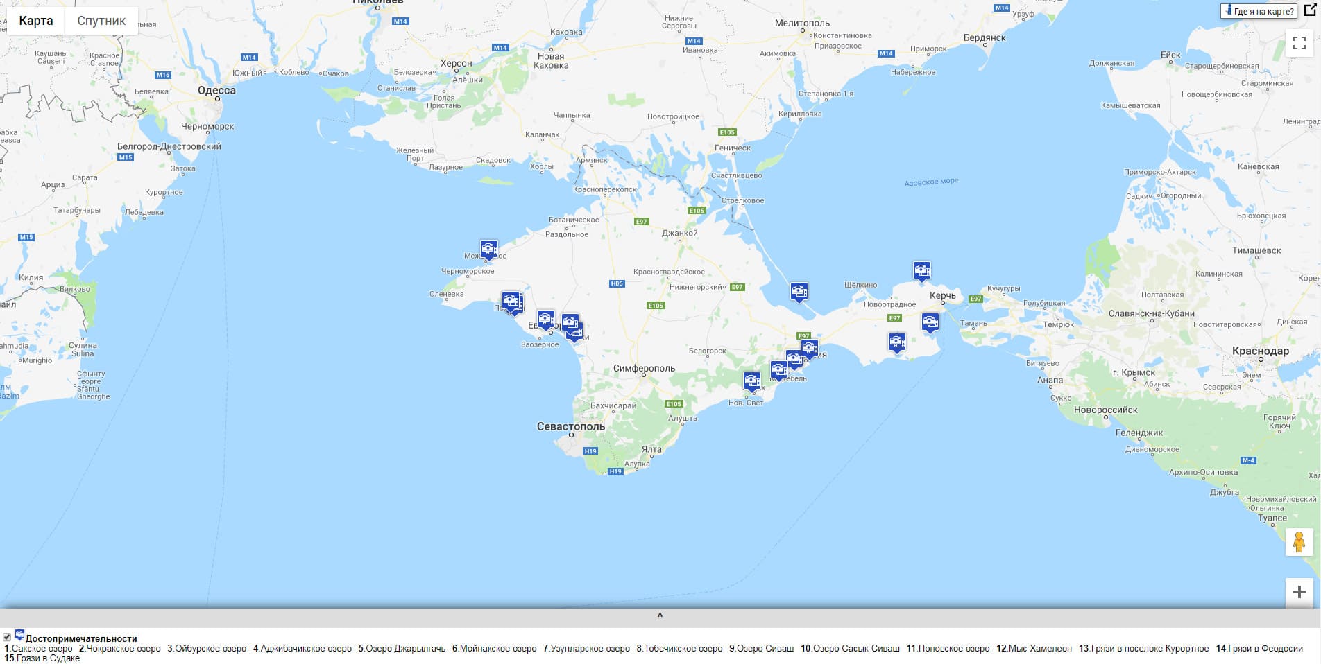 Карта лечебных грязей Крыма