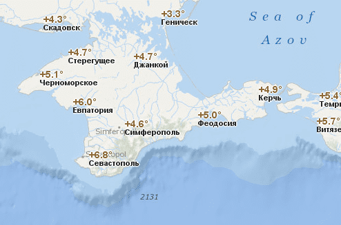 Температура воздуха в феврале в Крыму