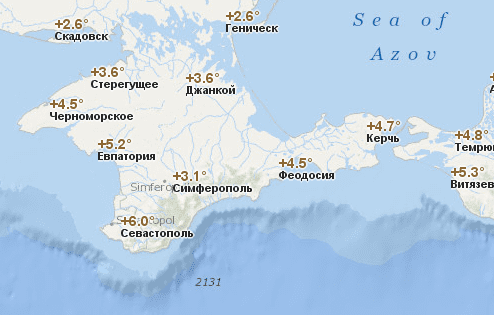 Температура воздуха в январе в Крыму